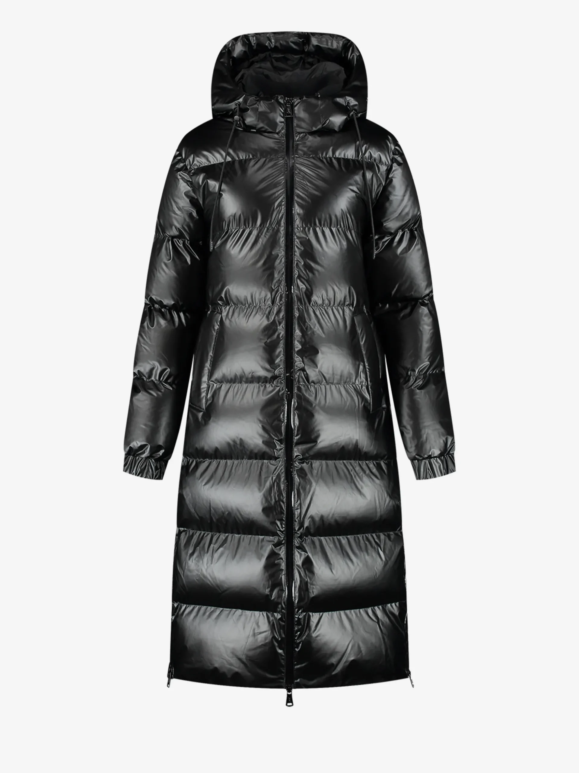 Lange puffer jas met metallic look