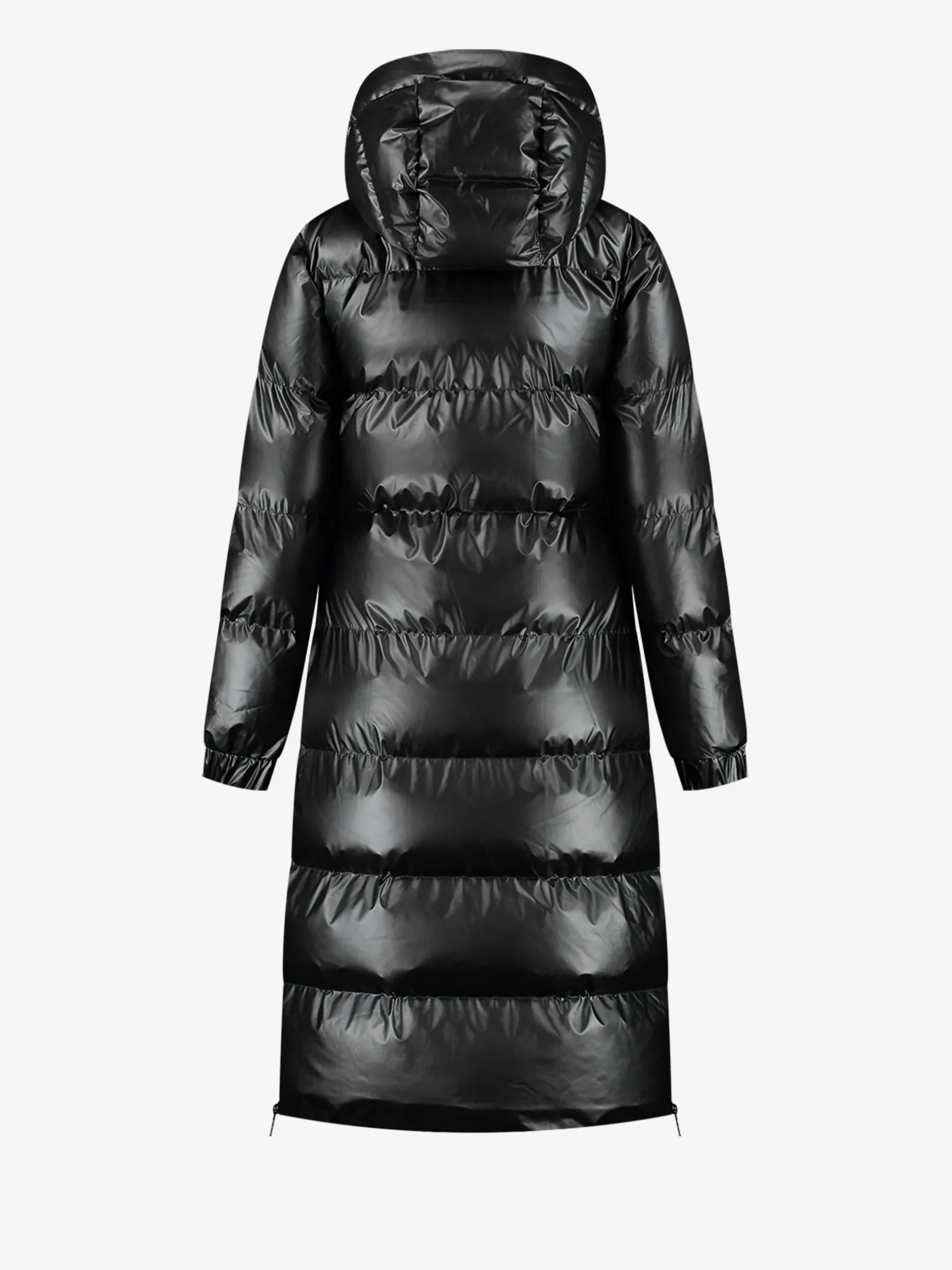 Lange puffer jas met metallic look