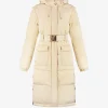 Lange puffer jas met riem en afneembare mouwen