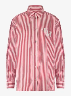 Losvallende gestreepte blouse met geborduurd logo