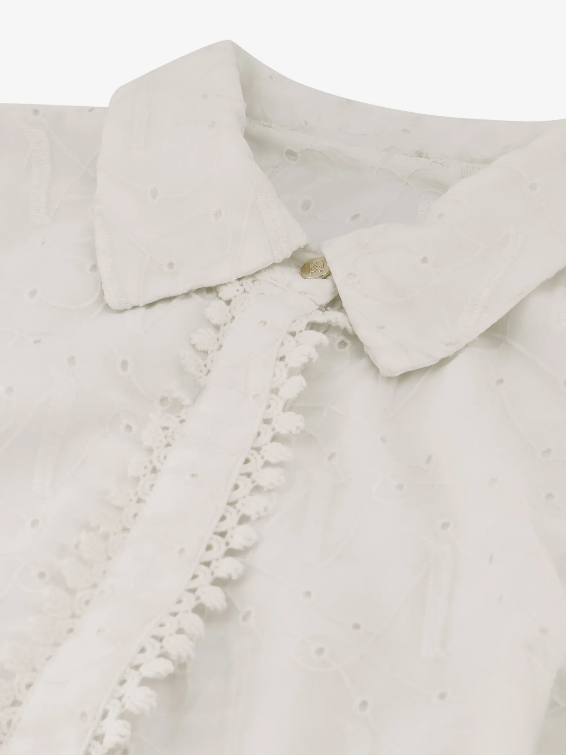 Maxi blousejurk van broderie anglaise met strikceintuur