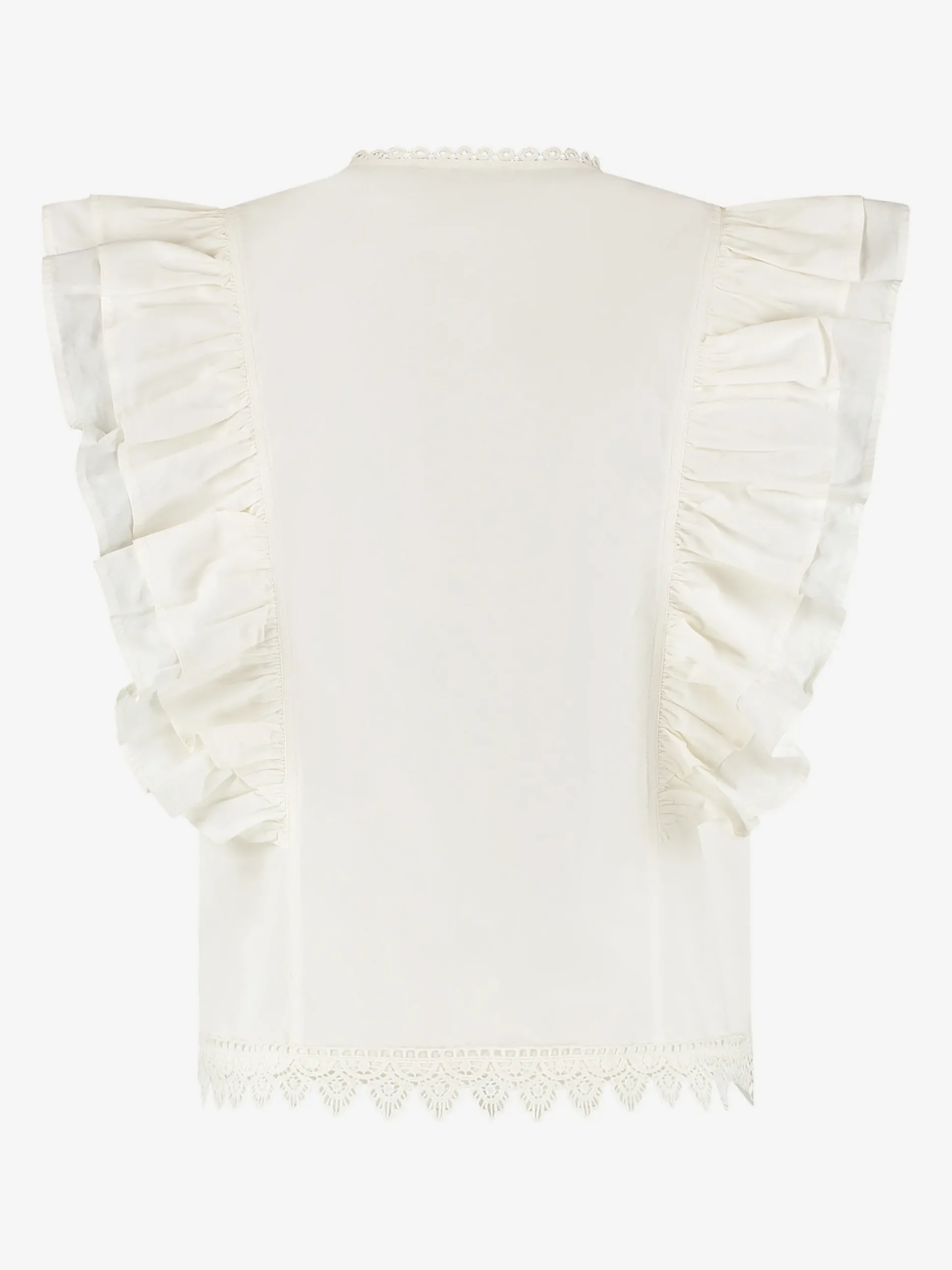 Mouwloze top met volants en broderie