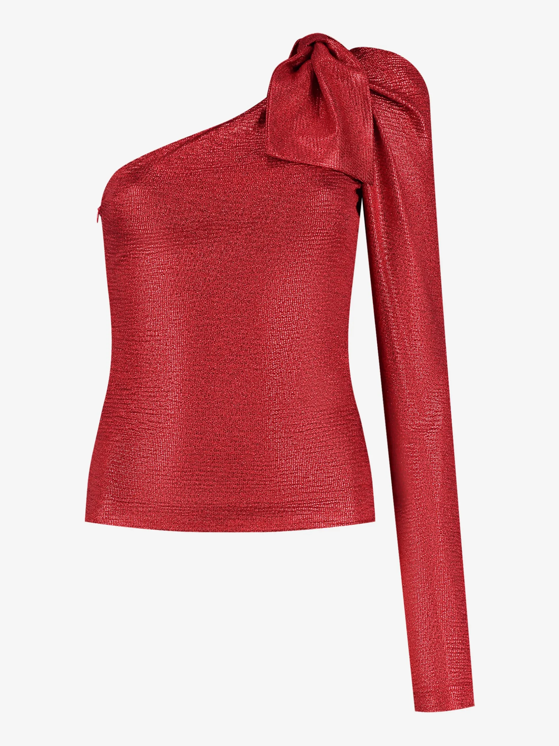 One shoulder top met strik op schouder