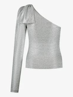 One shoulder top met strik op schouder