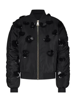 Oversized bomber jack met pailletten en geplooide mouwen