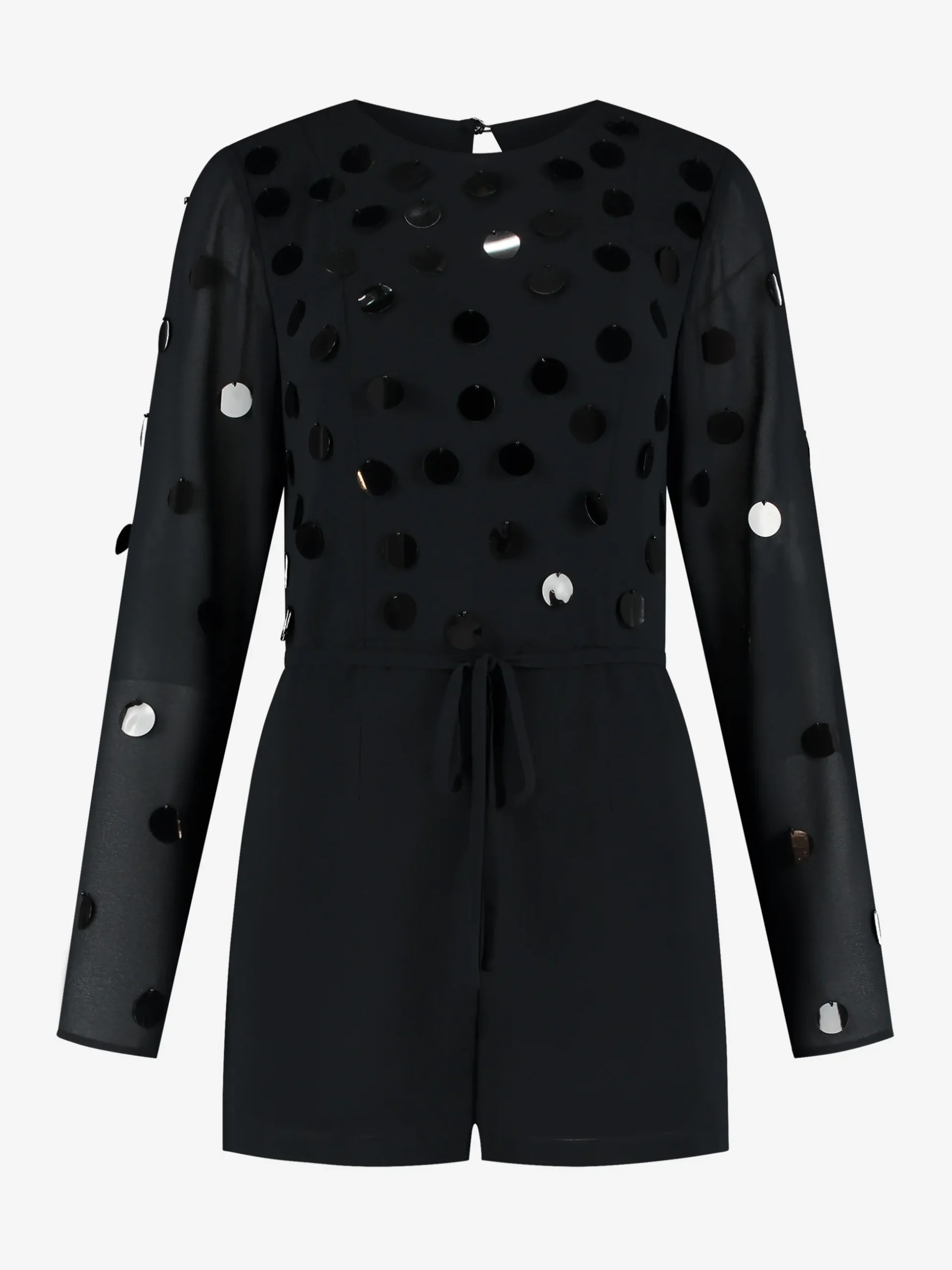 Playsuit met pailletten en een strikkoord