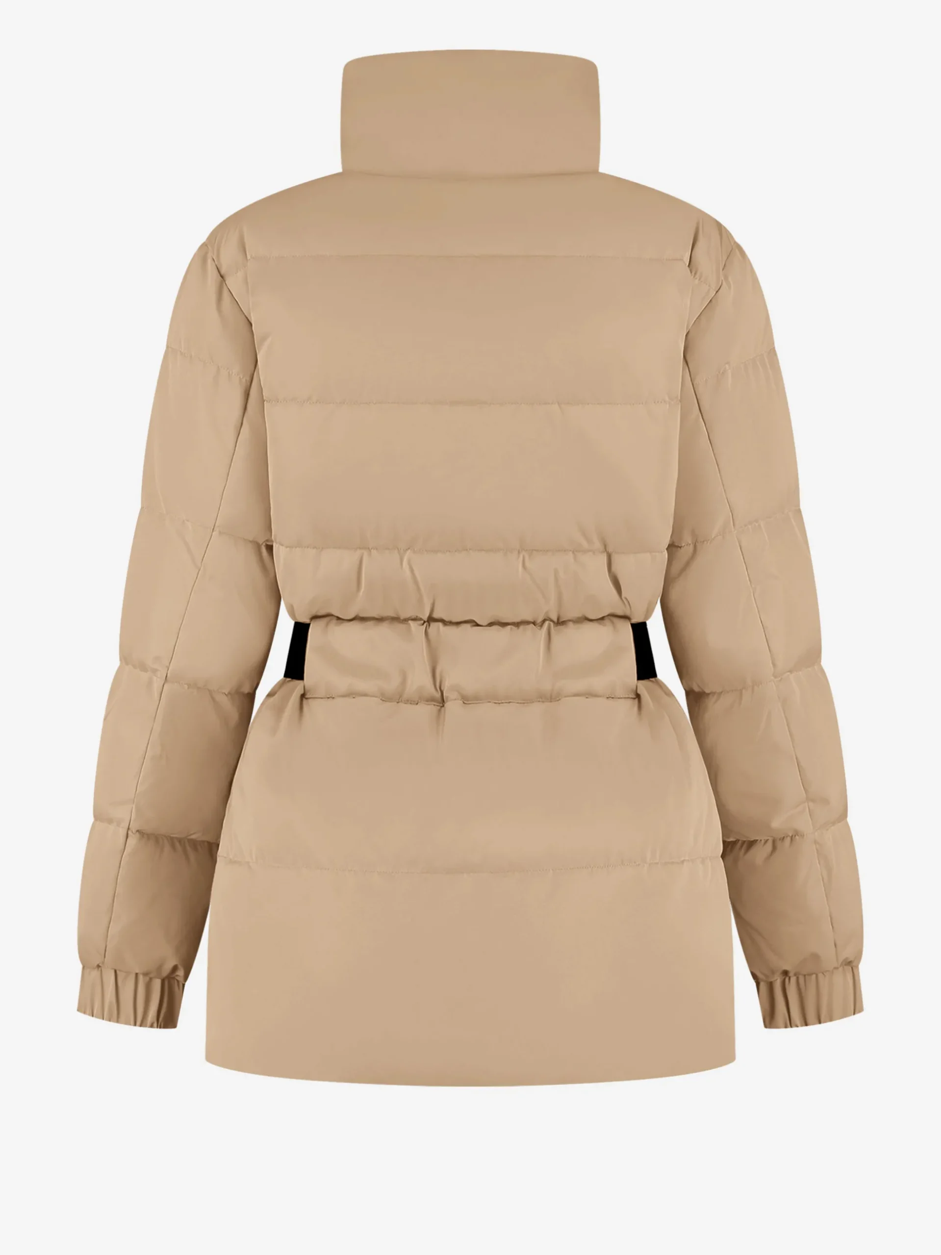 Puffer jas met hoge hals en riem