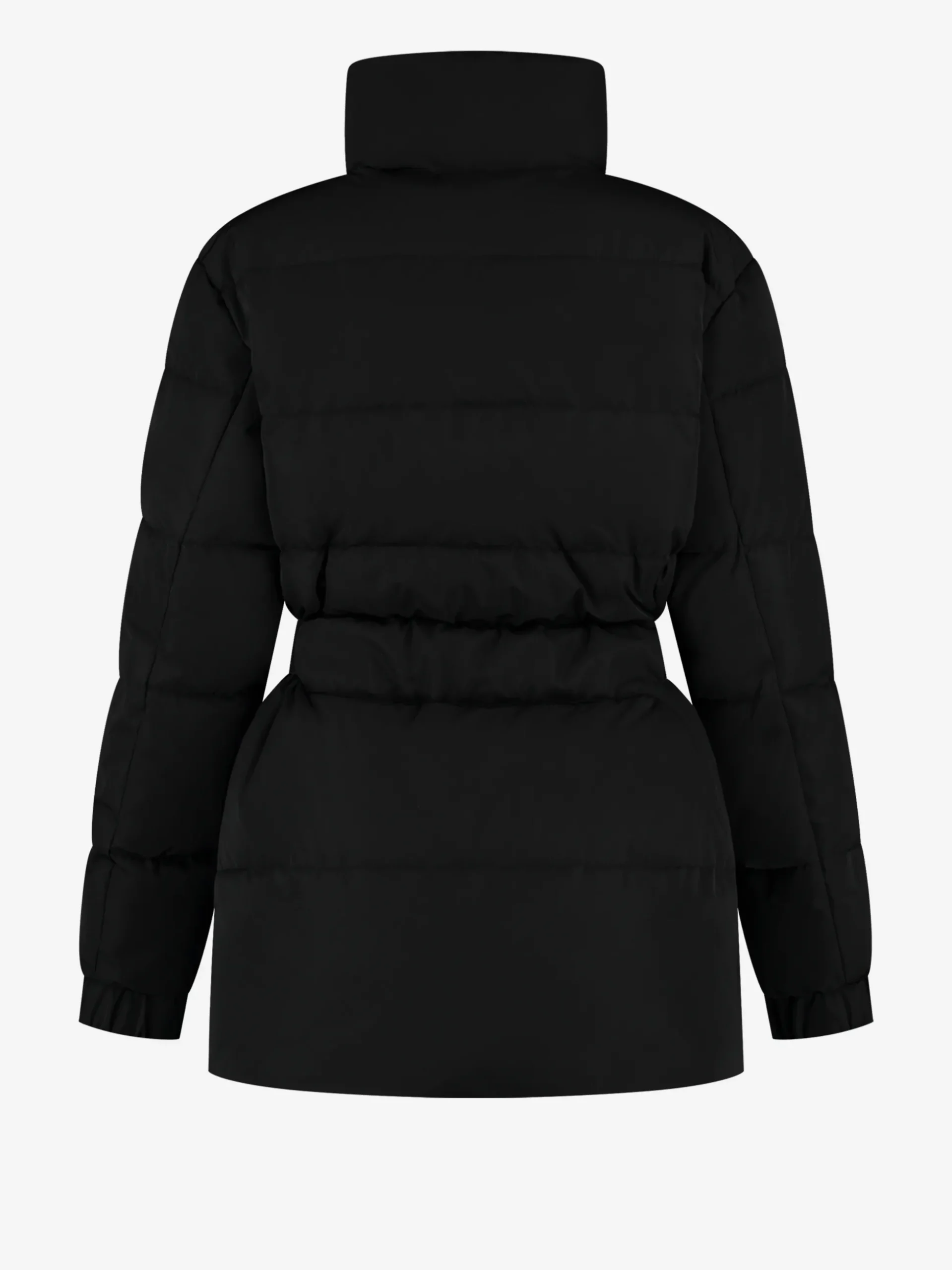 Puffer jas met hoge hals en riem