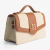 Schoudertas van canvas en imitatieleer met N-logo