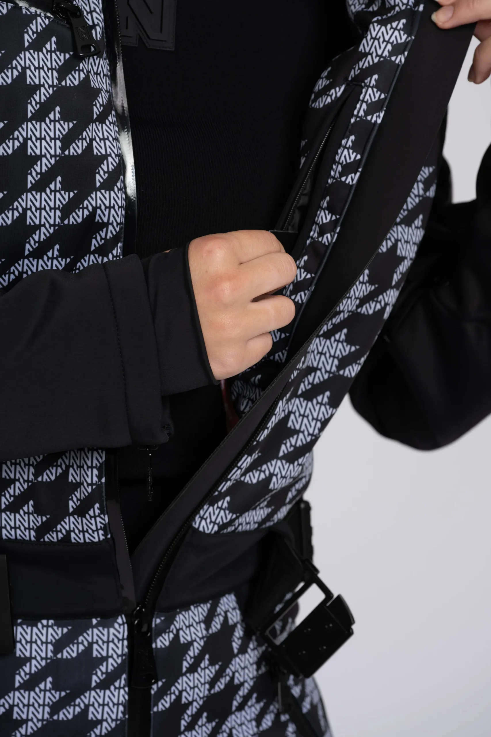 Ski jumpsuit met logo patroon en elastische riem