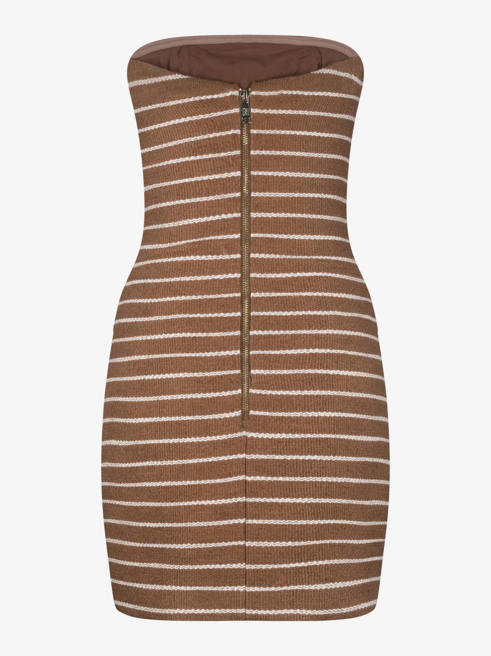 Strapless jurk met gestreept patroon en N-knopen