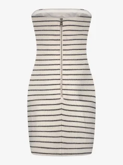 Strapless jurk met gestreept patroon en N-knopen